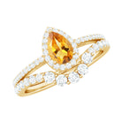 Citrine Designer Teardrop Ring Set with Moissanite Halo Citrine - ( AAA ) - Quality - Rosec Jewels