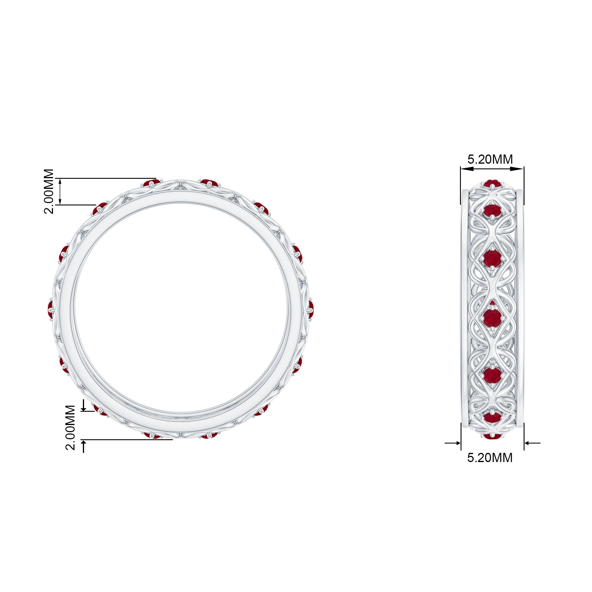 1/2 CT Ruby Celtic Band Ring in 4 Prong Diagonal Setting Ruby - ( AAA ) - Quality - Rosec Jewels