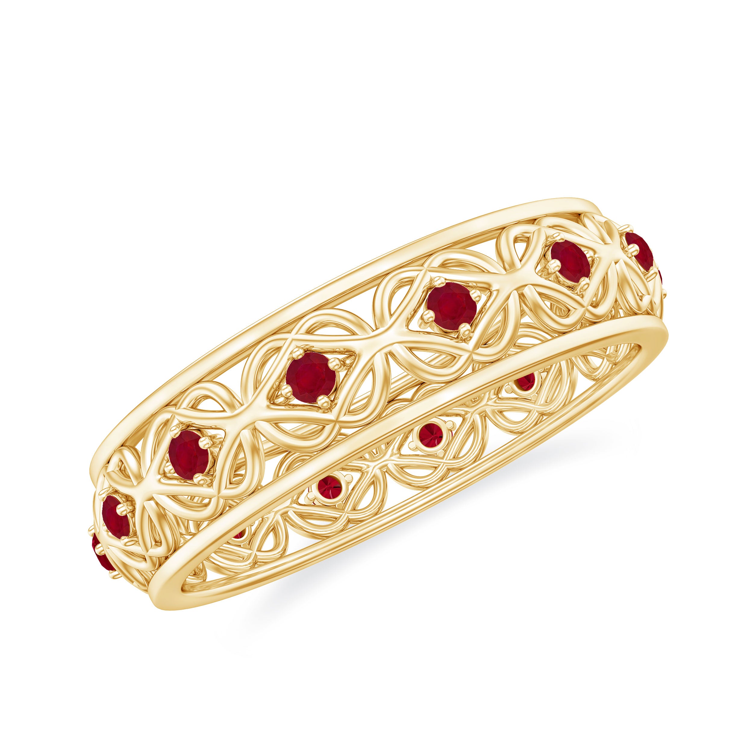 1/2 CT Ruby Celtic Band Ring in 4 Prong Diagonal Setting Ruby - ( AAA ) - Quality - Rosec Jewels