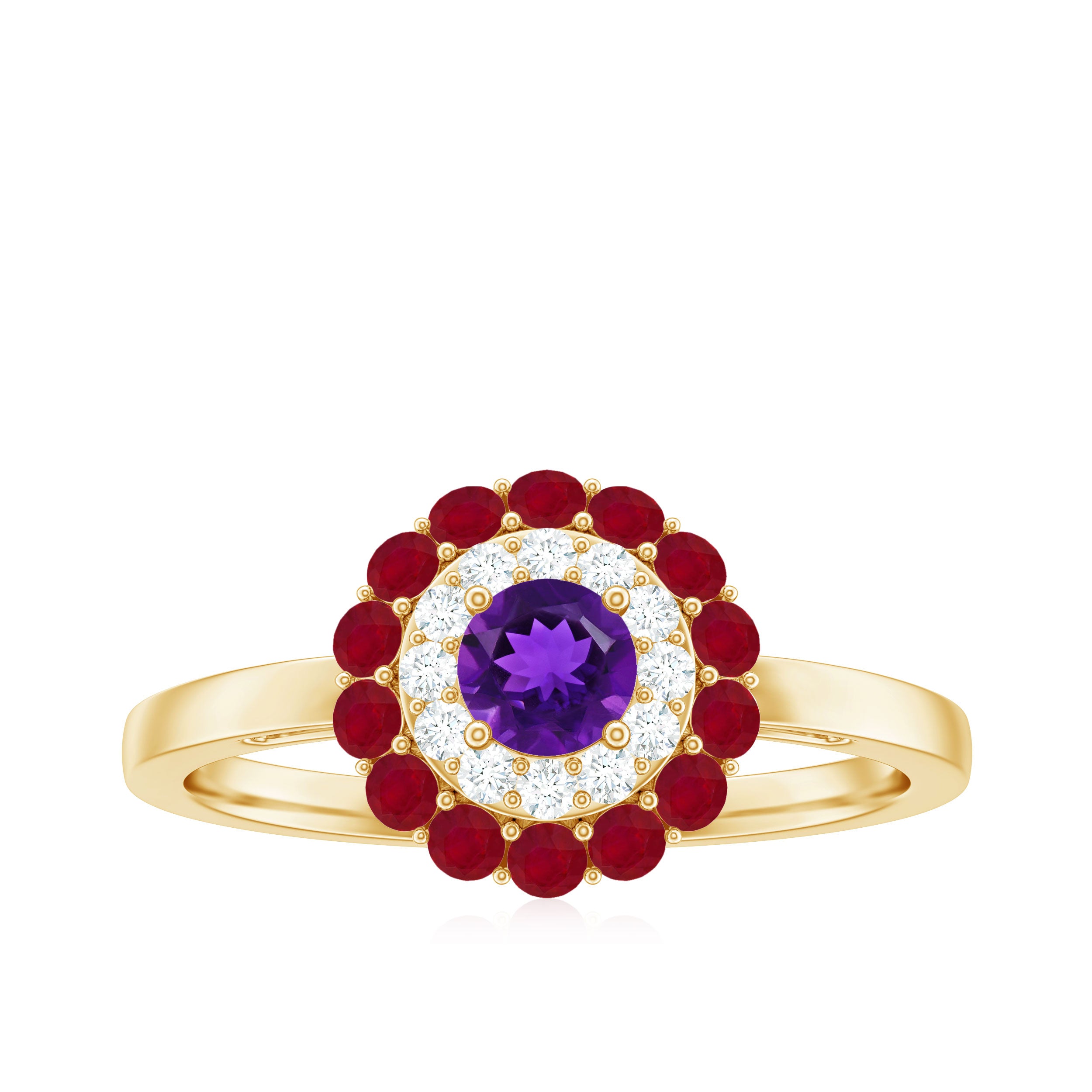 1 CT Amethyst and Moissanite Cocktail Engagement Ring with Ruby Halo Amethyst - ( AAA ) - Quality - Rosec Jewels