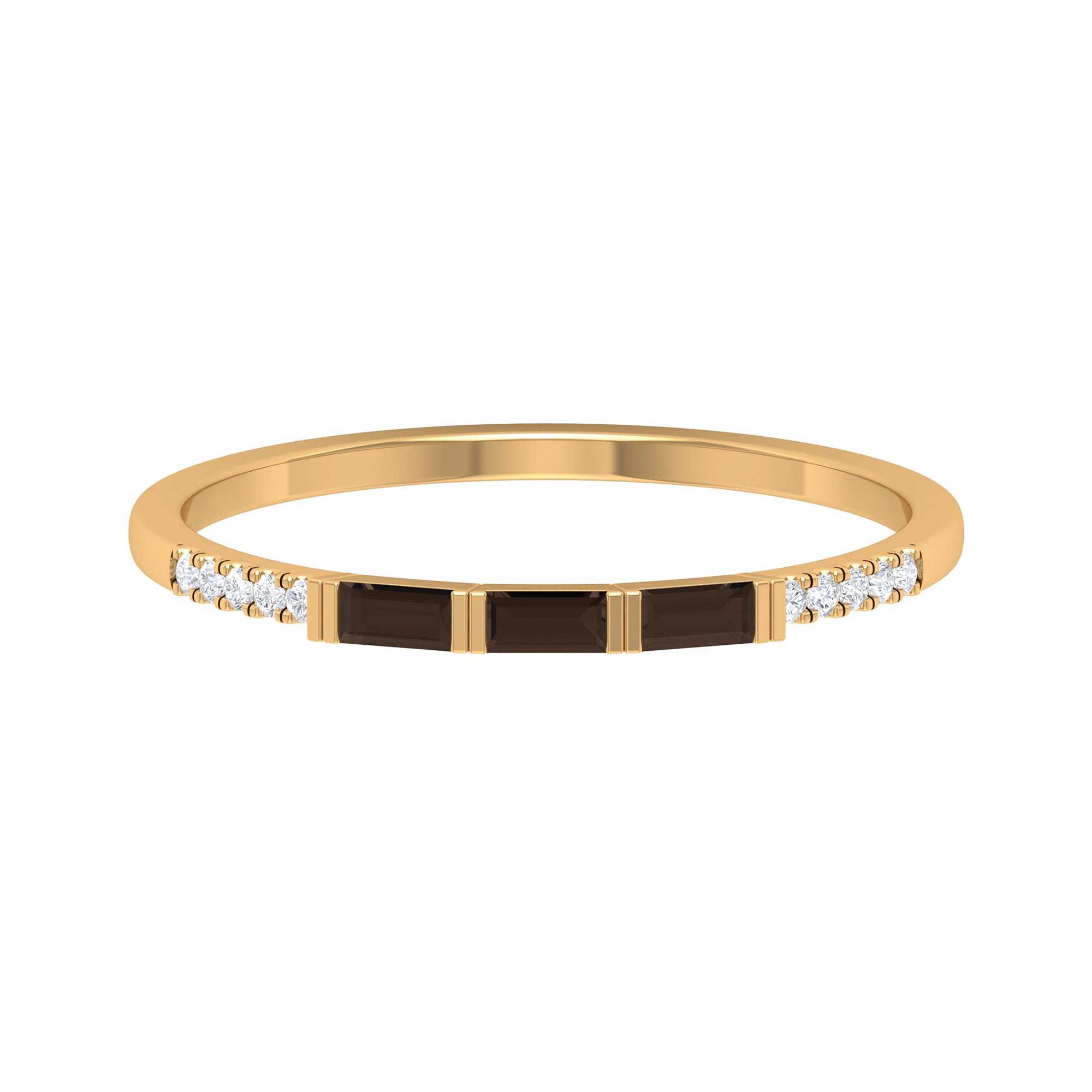 Baguette Shape Smoky Quartz Stackable Ring with Diamond Smoky Quartz - ( AAA ) - Quality - Rosec Jewels