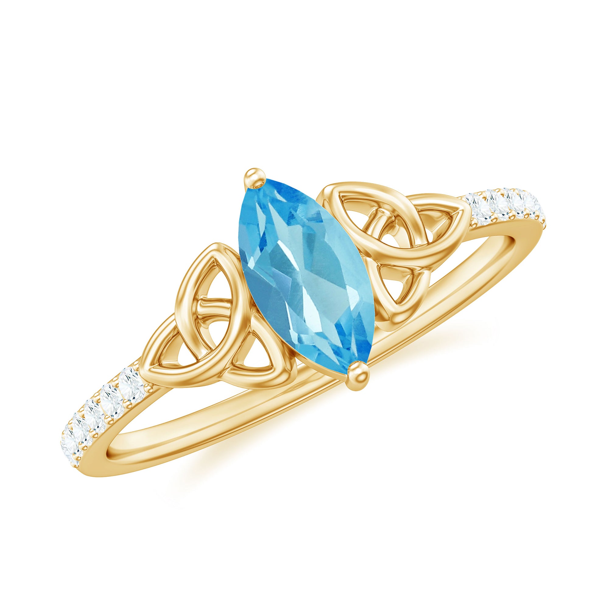 Marquise Cut Swiss Blue Topaz Solitaire Celtic Ring with Diamond Swiss Blue Topaz - ( AAA ) - Quality - Rosec Jewels