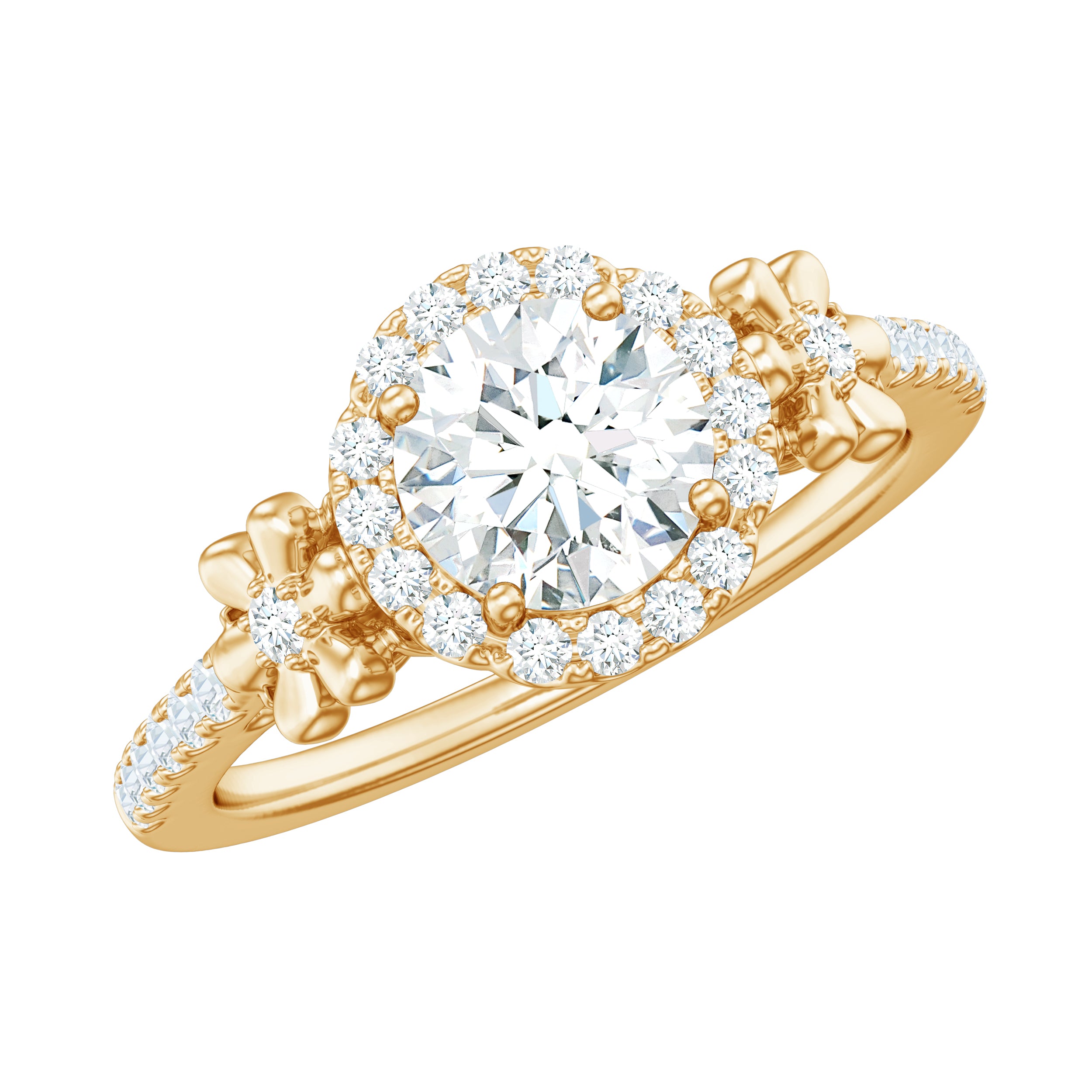 Certified Moissanite Flower Engagement Ring in Gold Moissanite - ( D-VS1 ) - Color and Clarity - Rosec Jewels