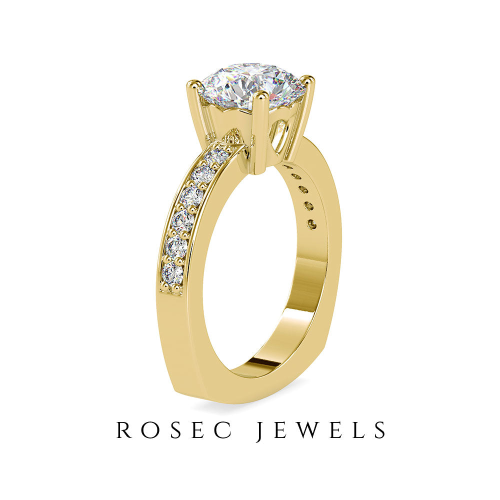 2.50 CT Solitaire Zircon Engagement Ring with Side Stones Zircon - ( AAAA ) - Quality - Rosec Jewels