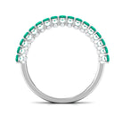 1 CT Round Shape Emerald Semi Eternity Ring with Diamond Accent Emerald - ( AAA ) - Quality - Rosec Jewels