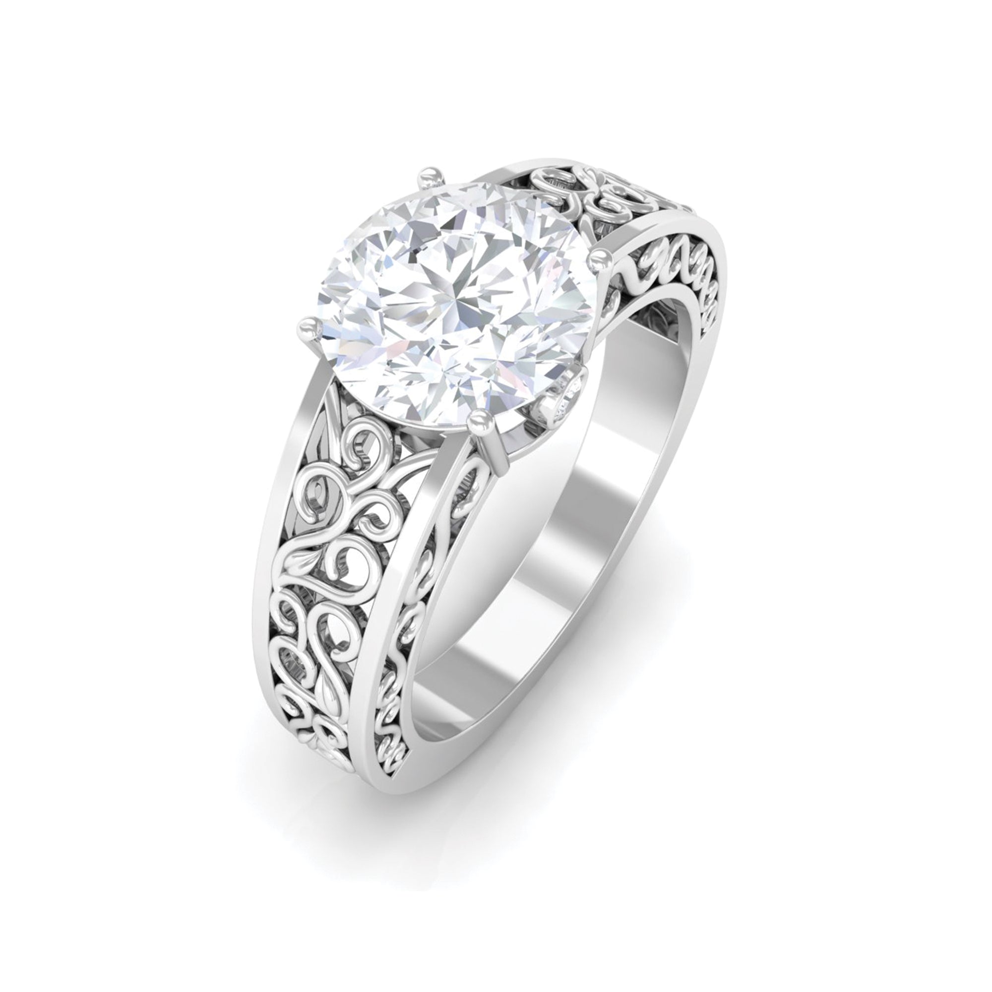 2.25 CT Certified Moissanite Solitaire Vintage Ring with Filigree Details Moissanite - ( D-VS1 ) - Color and Clarity - Rosec Jewels