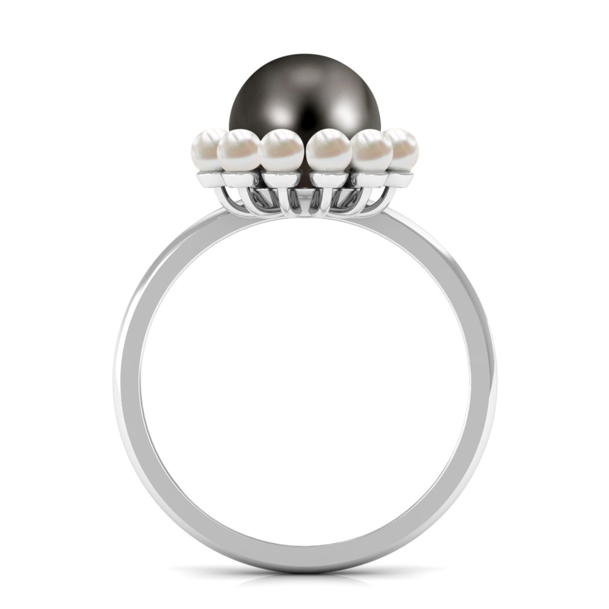 Elegant Tahitian and Freshwater Pearl Half Halo Ring in Gold Tahitian pearl - ( AAA ) - Quality - Rosec Jewels