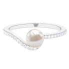 Pure Freshwater Pearl Minimal Bypass Engagement Ring with Diamond Freshwater Pearl - ( AAA ) - Quality - Rosec Jewels