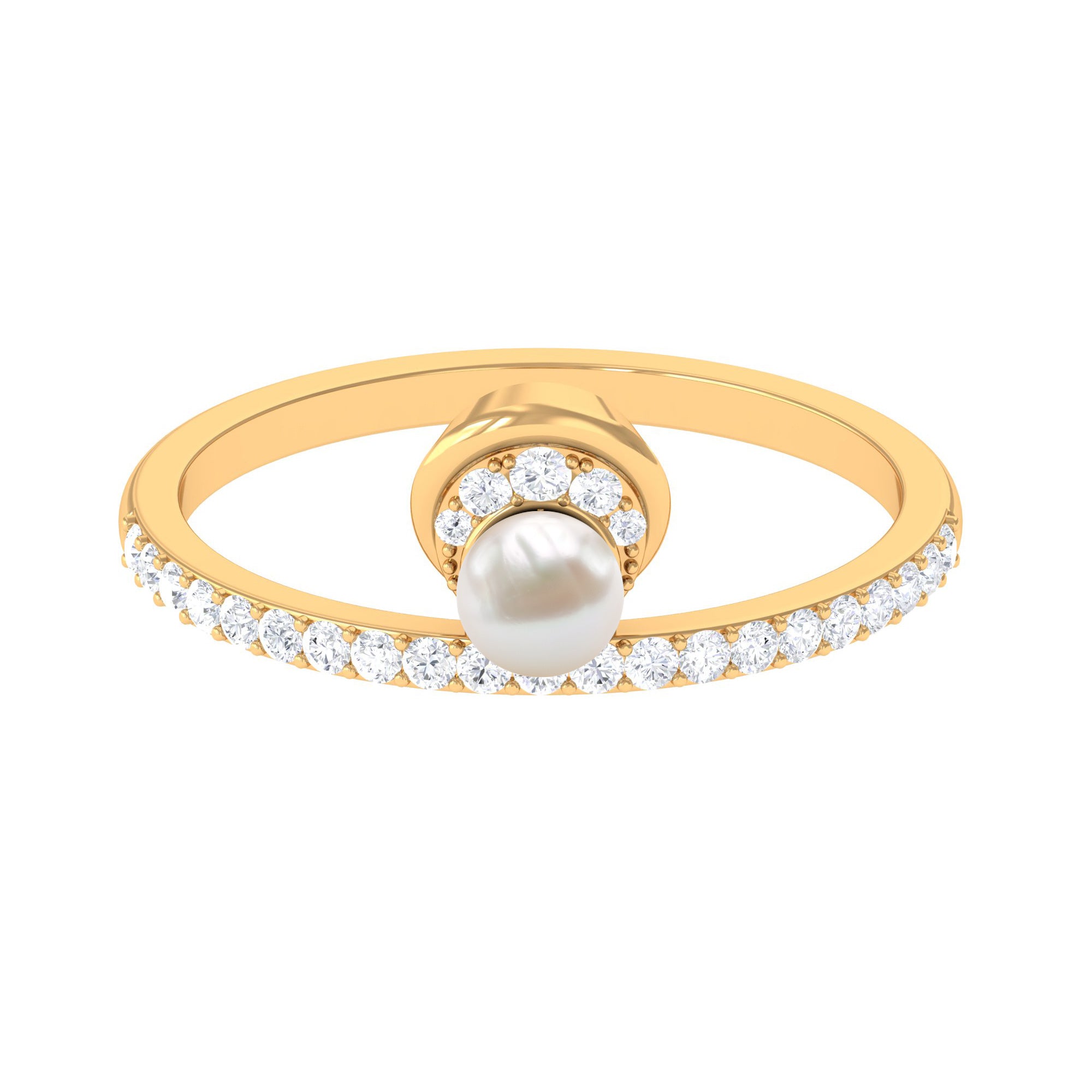 3/4 CT Freshwater Pearl and Diamond Minimal Ring Freshwater Pearl - ( AAA ) - Quality - Rosec Jewels