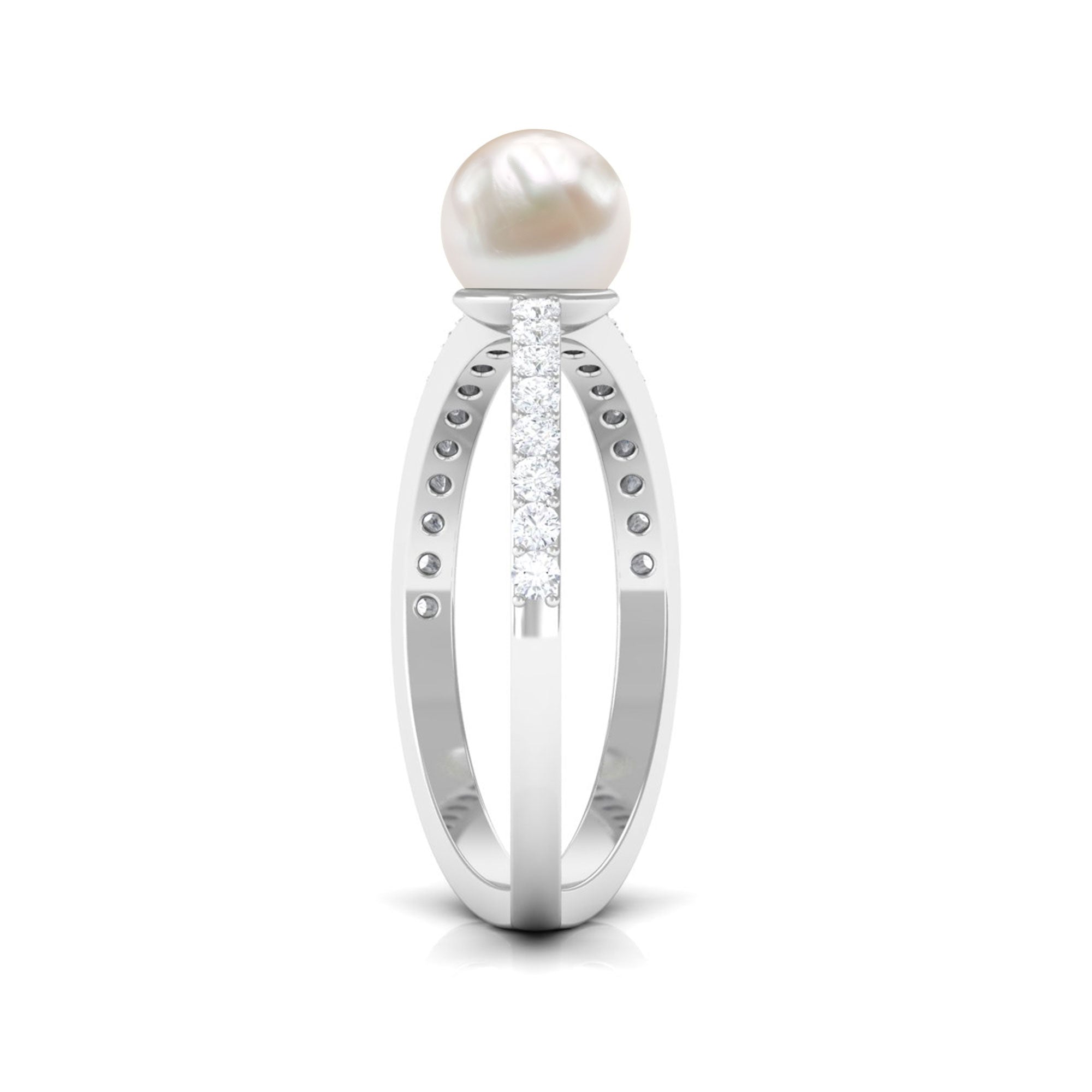 3 CT Freshwater Pearl Solitaire and Diamond Split Shank Ring Freshwater Pearl - ( AAA ) - Quality - Rosec Jewels