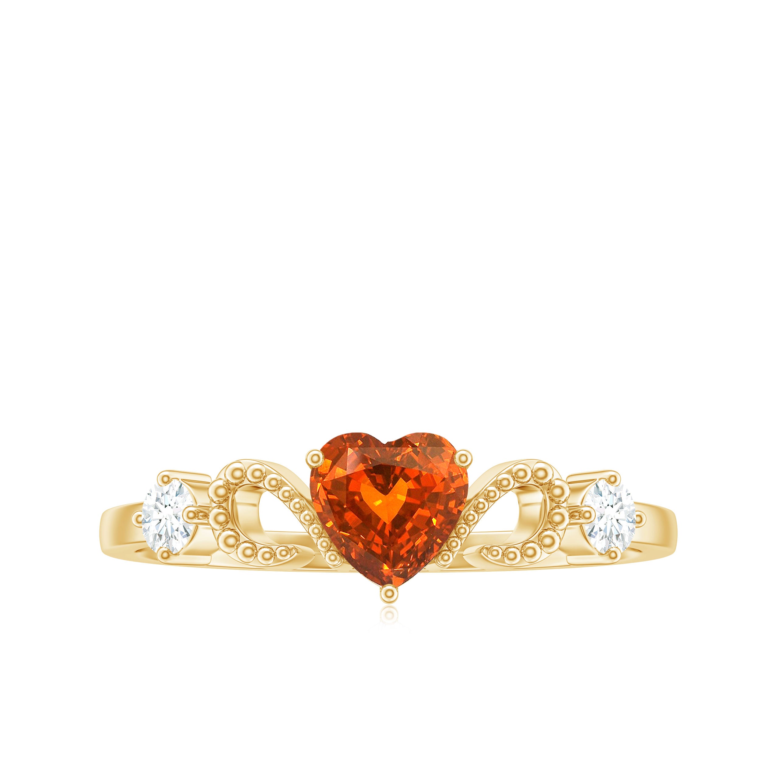 Lab Grown Orange Sapphire Heart Promise Ring with Diamond Lab Created Orange Sapphire - ( AAAA ) - Quality - Rosec Jewels