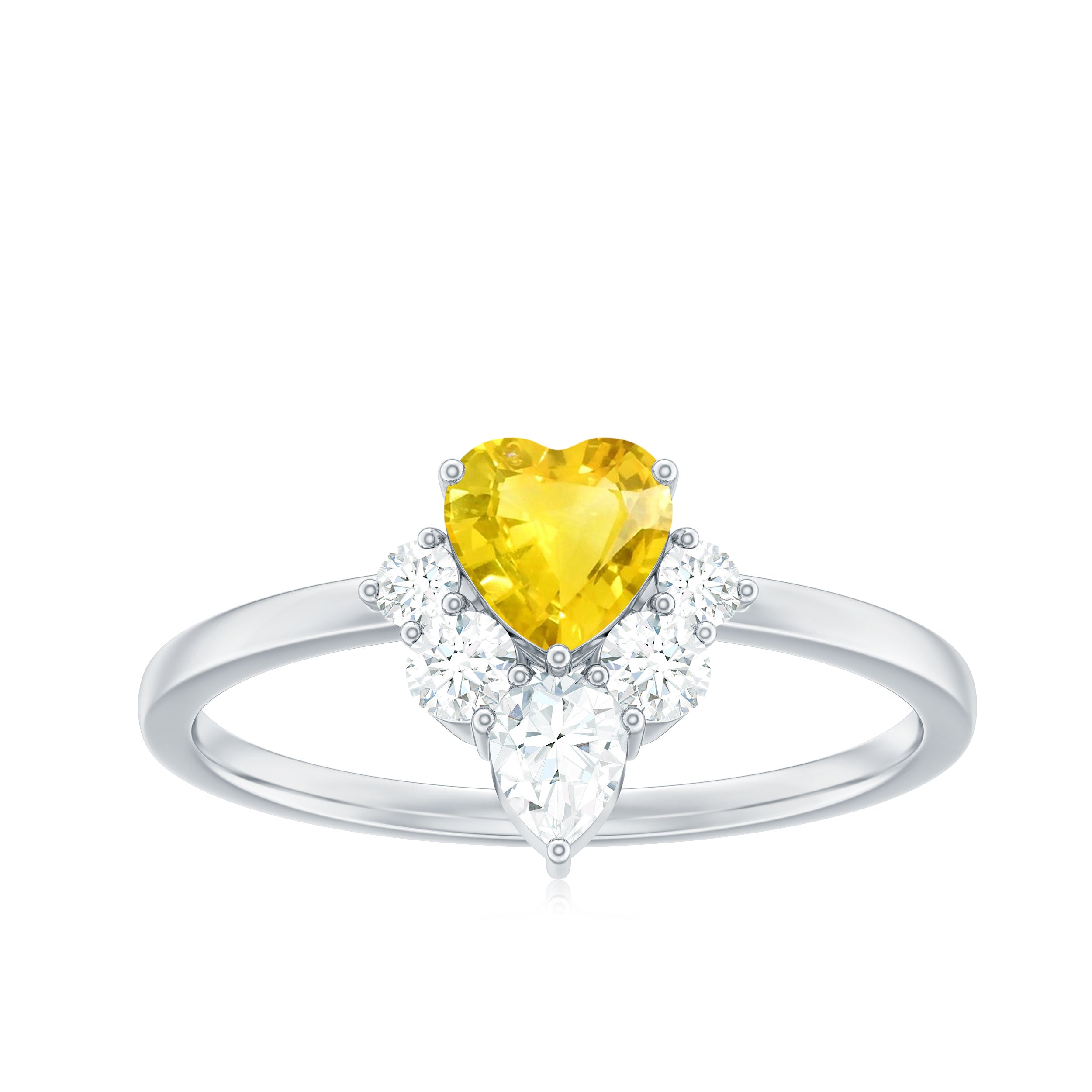 1 CT Yellow Sapphire Heart Engagement Ring with Moissanite Yellow Sapphire - ( AAA ) - Quality - Rosec Jewels