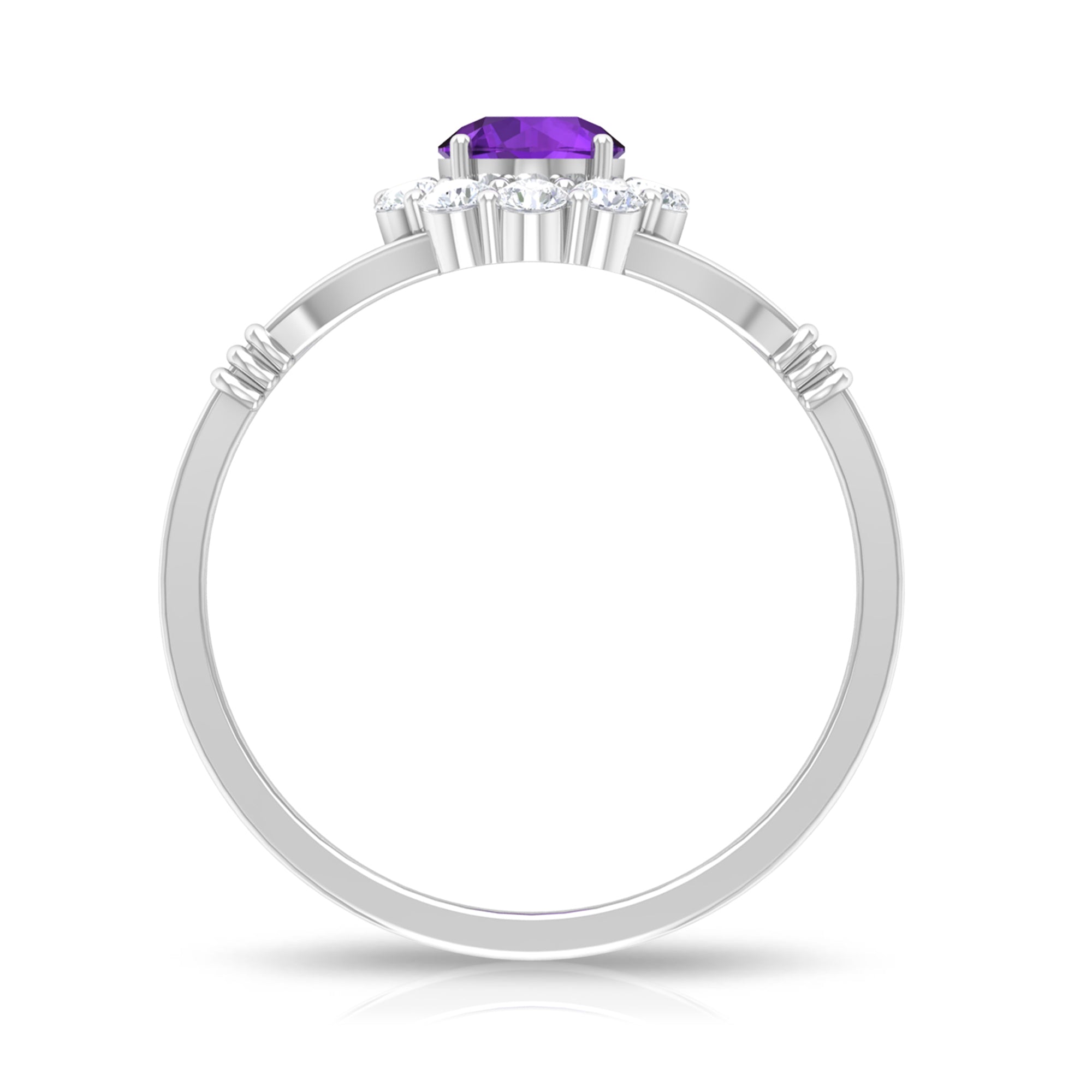 1 CT Amethyst and Diamond Halo Split Shank Ring Amethyst - ( AAA ) - Quality - Rosec Jewels