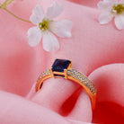 Created Blue Sapphire Solitaire Engagement Ring with Diamond Lab Created Blue Sapphire - ( AAAA ) - Quality - Rosec Jewels