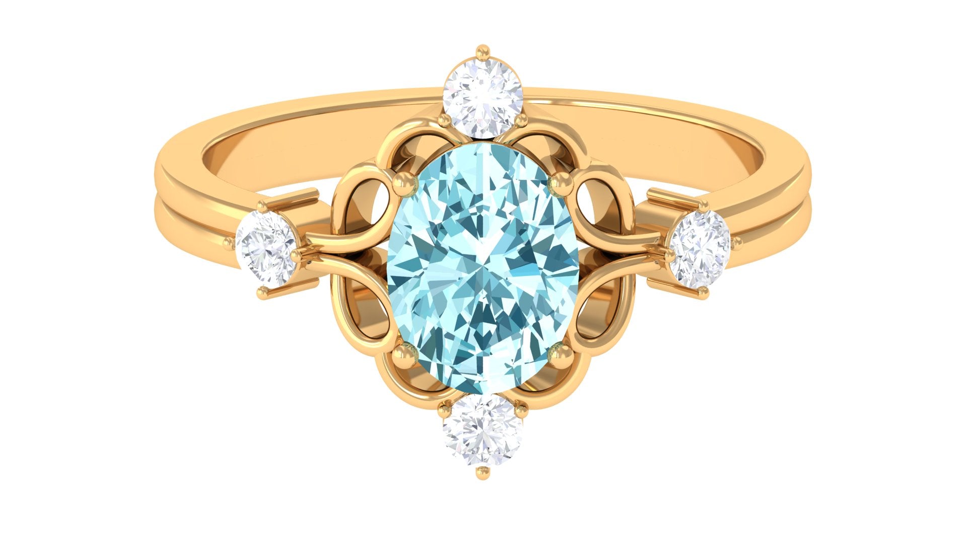 1.25 CT Oval Shape Aquamarine and Diamond Cocktail Ring Aquamarine - ( AAA ) - Quality - Rosec Jewels