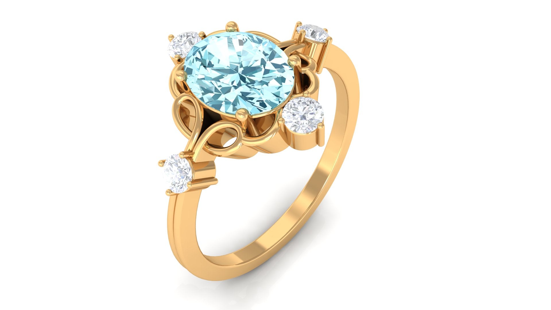 1.25 CT Oval Shape Aquamarine and Diamond Cocktail Ring Aquamarine - ( AAA ) - Quality - Rosec Jewels