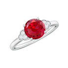 Lab Grown Ruby Solitaire Engagement Ring with Diamond Trio Lab Created Ruby - ( AAAA ) - Quality - Rosec Jewels