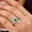 2.50 CT Oval Shape Created Emerald Ring with Moissanite Halo Lab Created Emerald - ( AAAA ) - Quality - Rosec Jewels