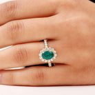 2.50 CT Oval Shape Created Emerald Ring with Moissanite Halo Lab Created Emerald - ( AAAA ) - Quality - Rosec Jewels