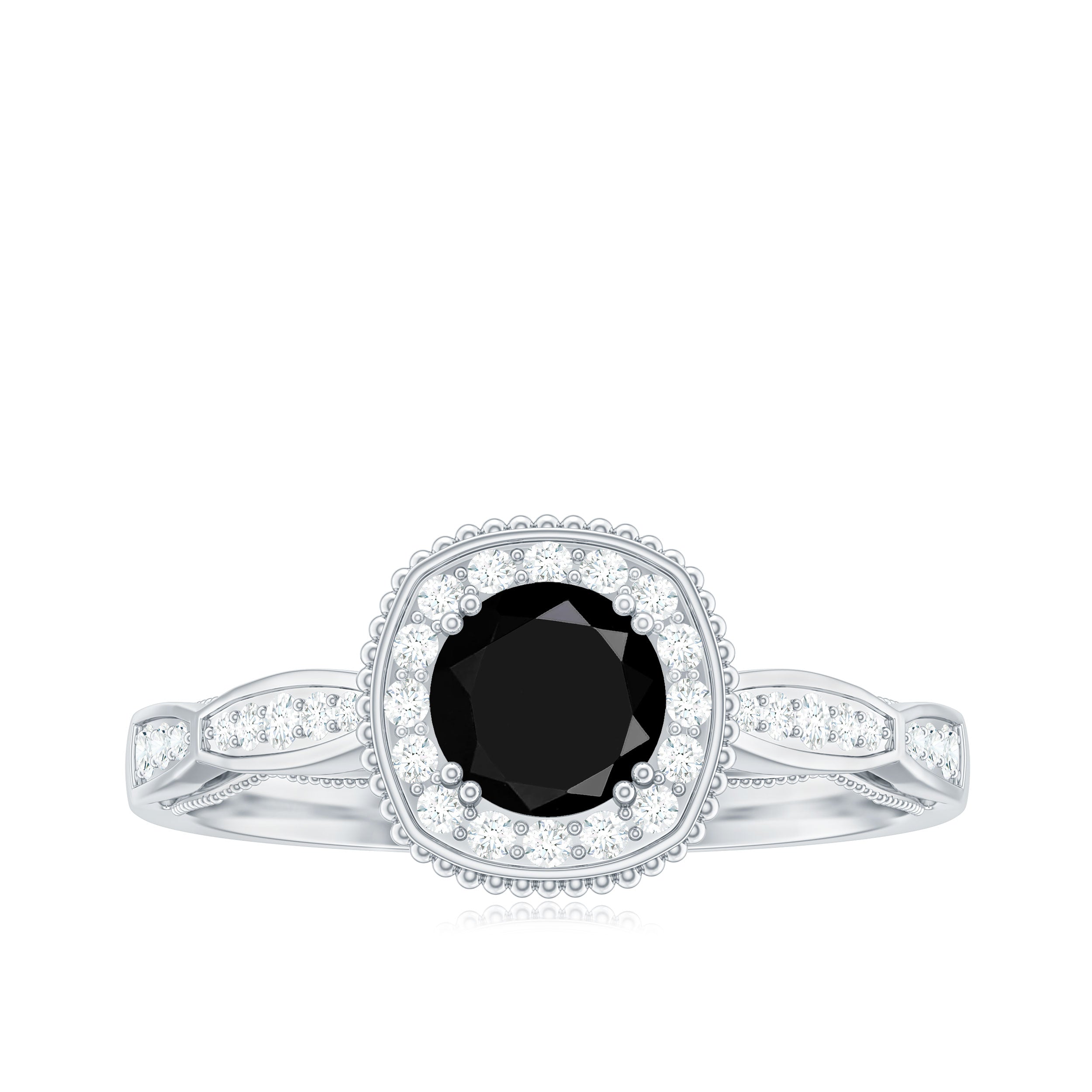 1 CT Vintage Black and White Diamond Halo Engagement Ring Black Diamond - ( AAA ) - Quality - Rosec Jewels