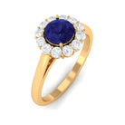 1.5 CT Floral Blue Sapphire Engagement Ring with Diamond Halo Blue Sapphire - ( AAA ) - Quality - Rosec Jewels