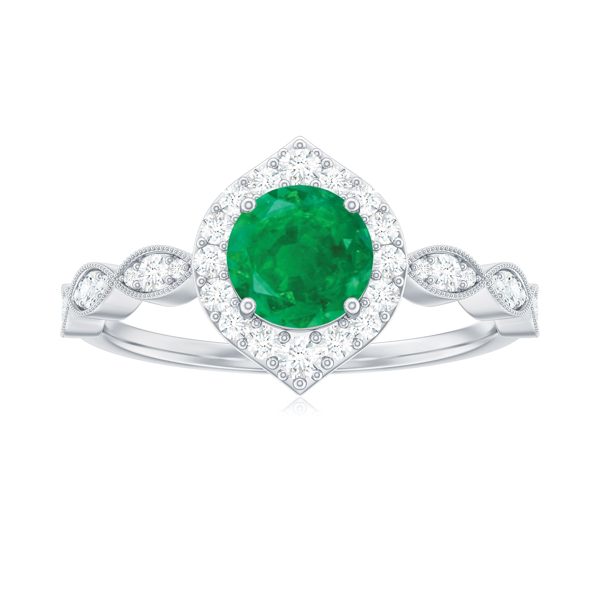 1.50 CT Vintage Style Emerald Engagement Ring with Diamond Accent Emerald - ( AAA ) - Quality - Rosec Jewels