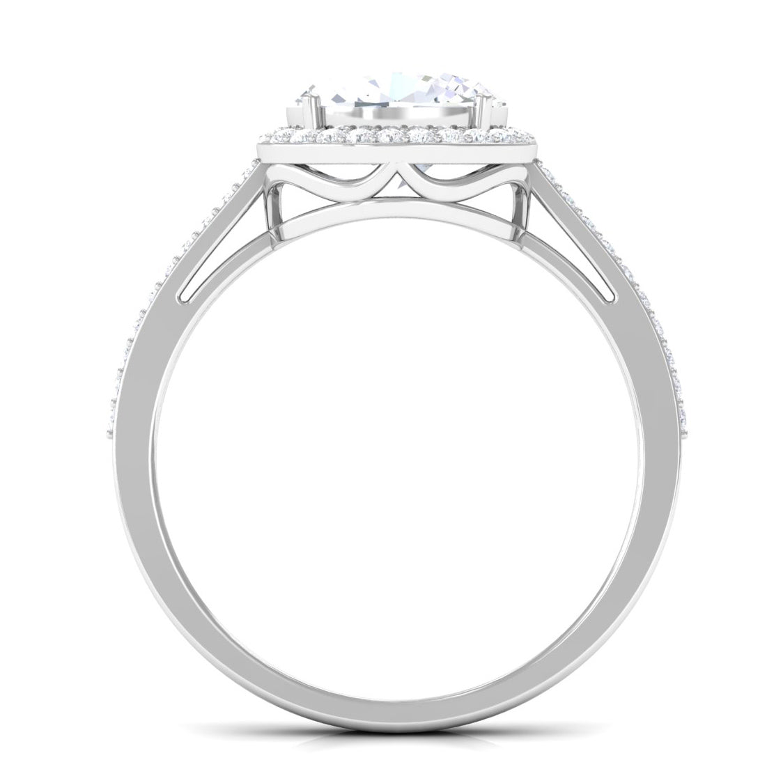 Oval Moissanite East West Engagement Ring with Halo Moissanite - ( D-VS1 ) - Color and Clarity - Rosec Jewels