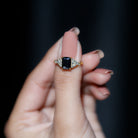 2.25 CT Octagon Cut Black Onyx Engagement Ring with Diamond Side Stones Black Onyx - ( AAA ) - Quality - Rosec Jewels