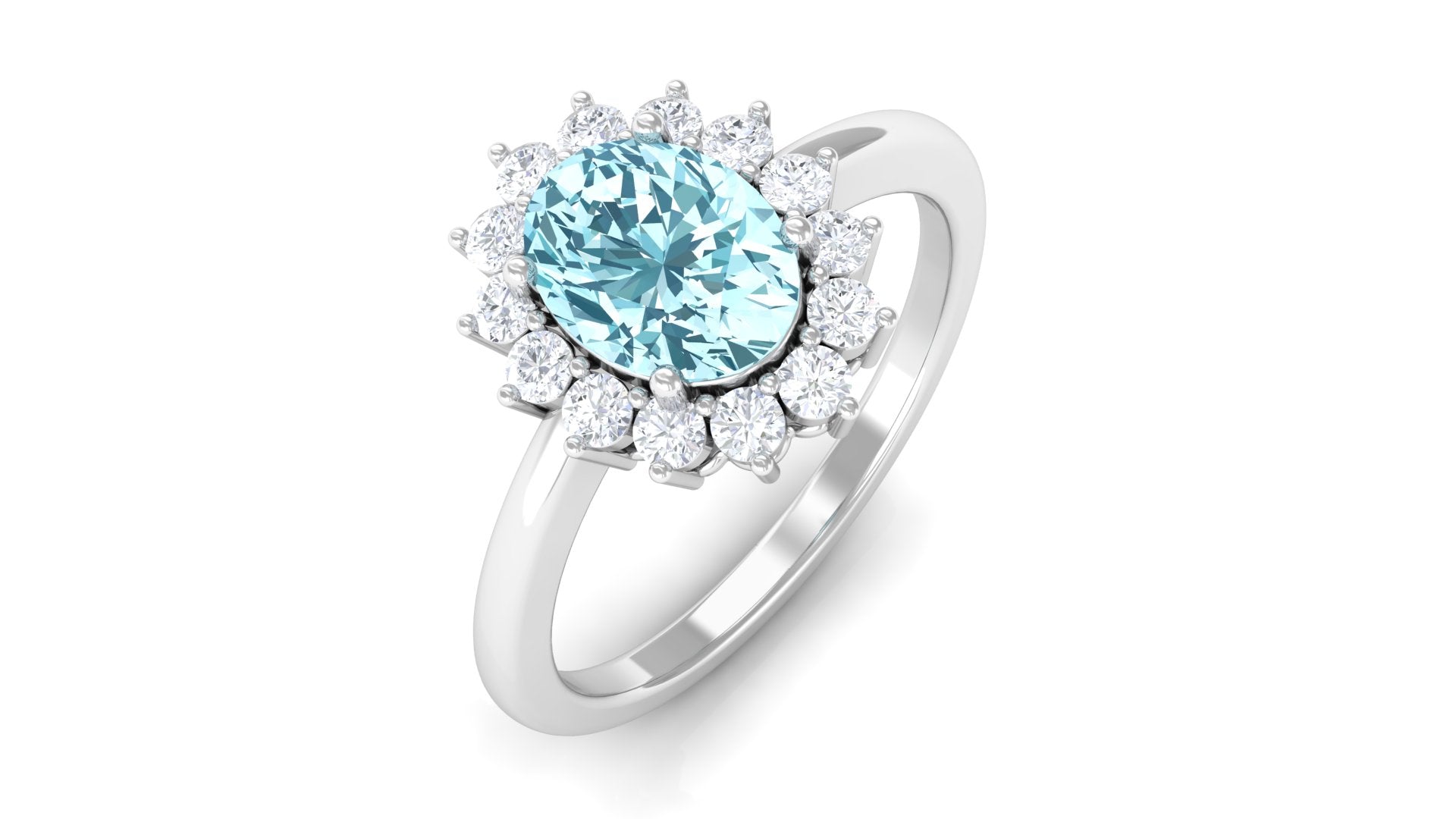 1.5 CT Princess Diana Inspired Aquamarine and Diamond Engagement Ring Aquamarine - ( AAA ) - Quality - Rosec Jewels