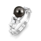 2.50 CT Black Tahitian Pearl Flower Engagement Ring with Diamond Tahitian pearl - ( AAA ) - Quality - Rosec Jewels