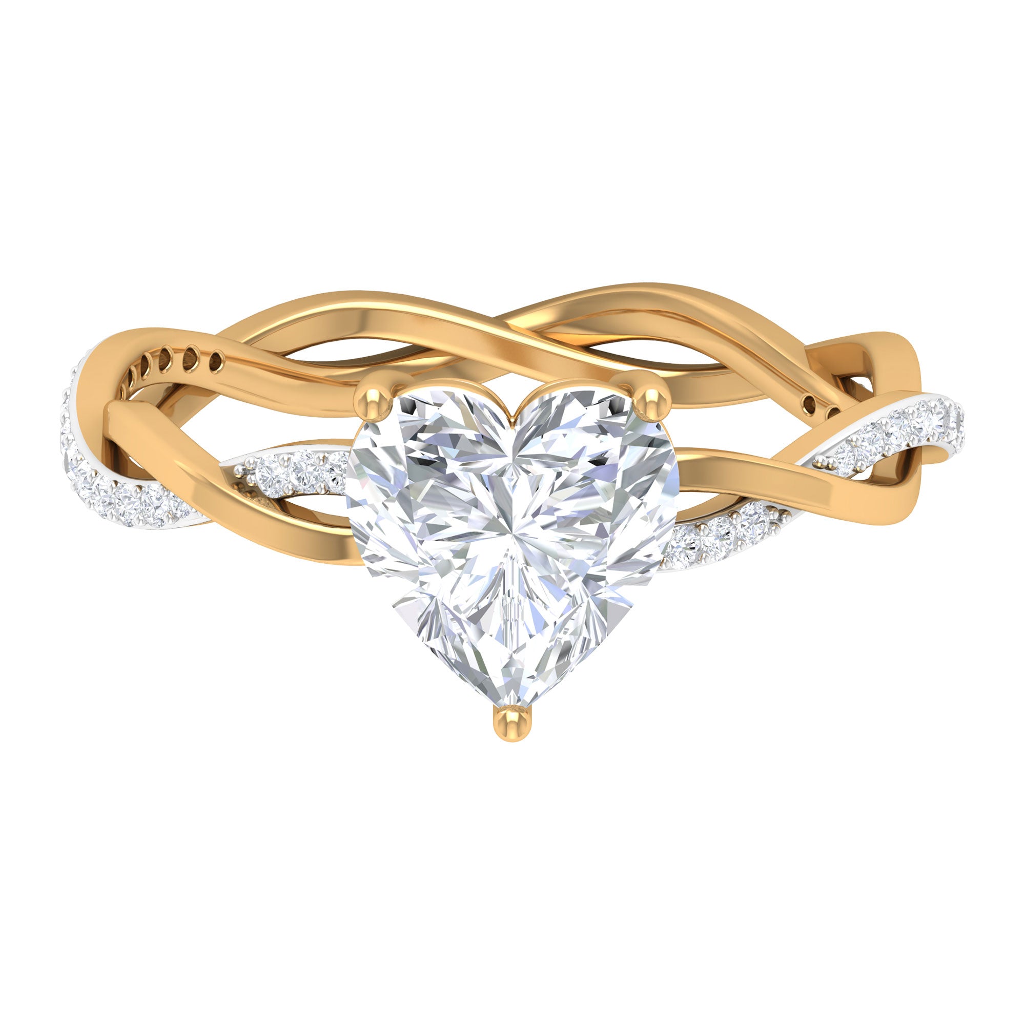 Heart Shape Moissanite Solitaire Promise Ring with Braided Shank Moissanite - ( D-VS1 ) - Color and Clarity - Rosec Jewels