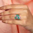 Created Pink Sapphire and Created Emerald Cocktail Engagement Ring - Rosec Jewels