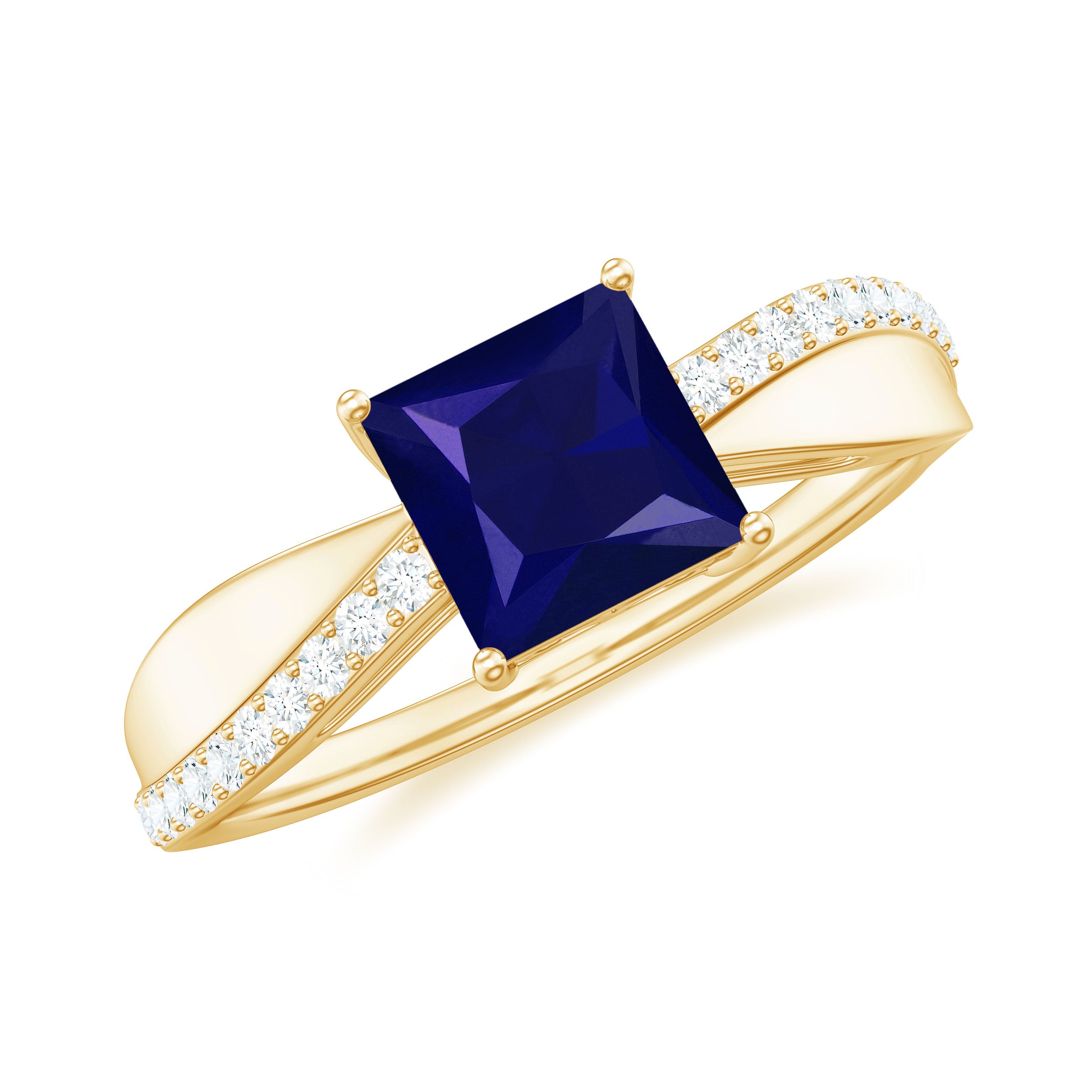 Princess Cut Lab-Created Blue Sapphire Engagement Ring with Diamond Lab Created Blue Sapphire - ( AAAA ) - Quality - Rosec Jewels