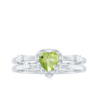 Heart Shape Peridot Solitaire Band Ring with Diamond Stones Peridot - ( AAA ) - Quality - Rosec Jewels