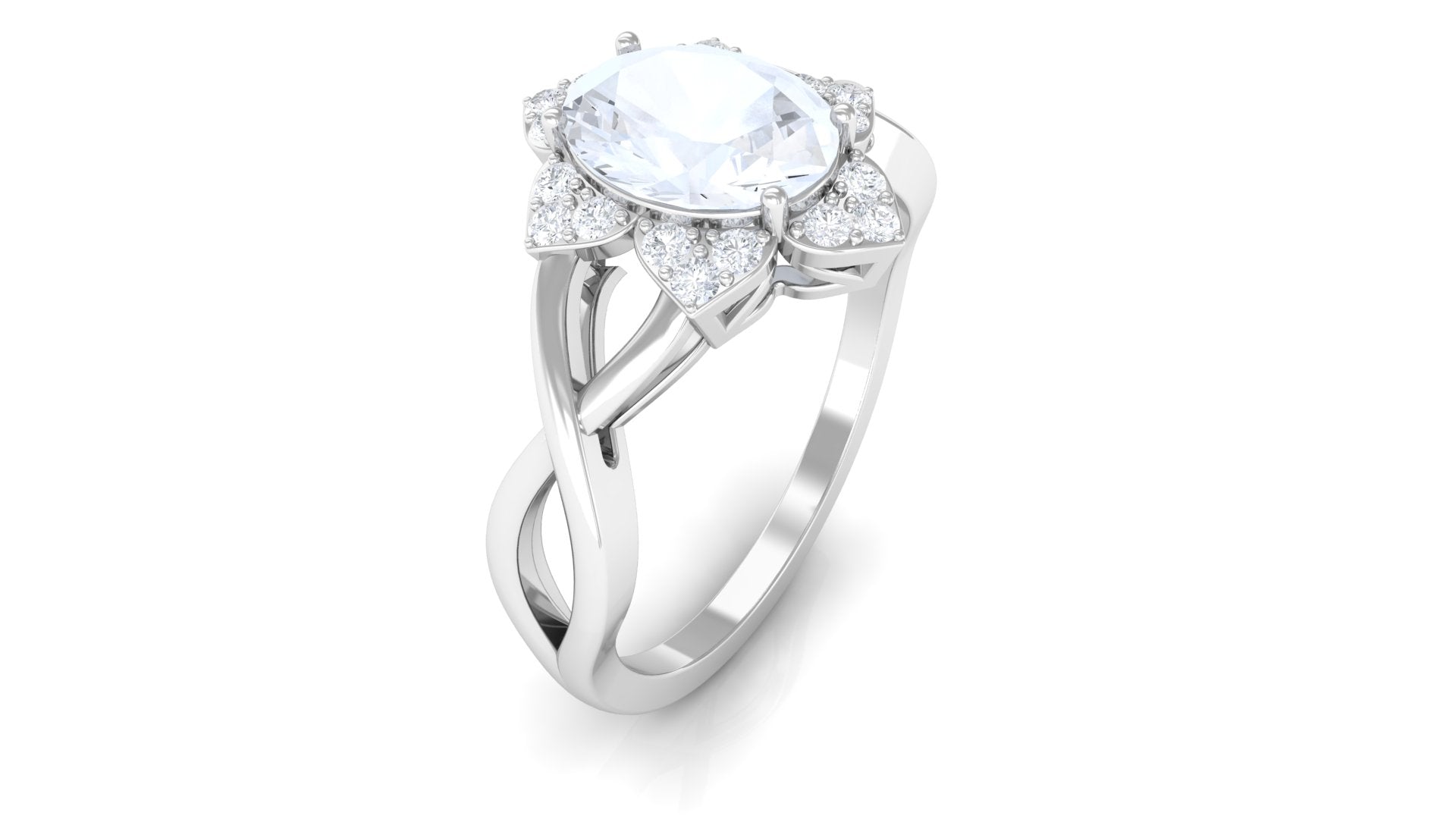 3/4 CT Oval Cut Solitaire Moonstone and Diamond Floral Halo Ring Moonstone - ( AAA ) - Quality - Rosec Jewels