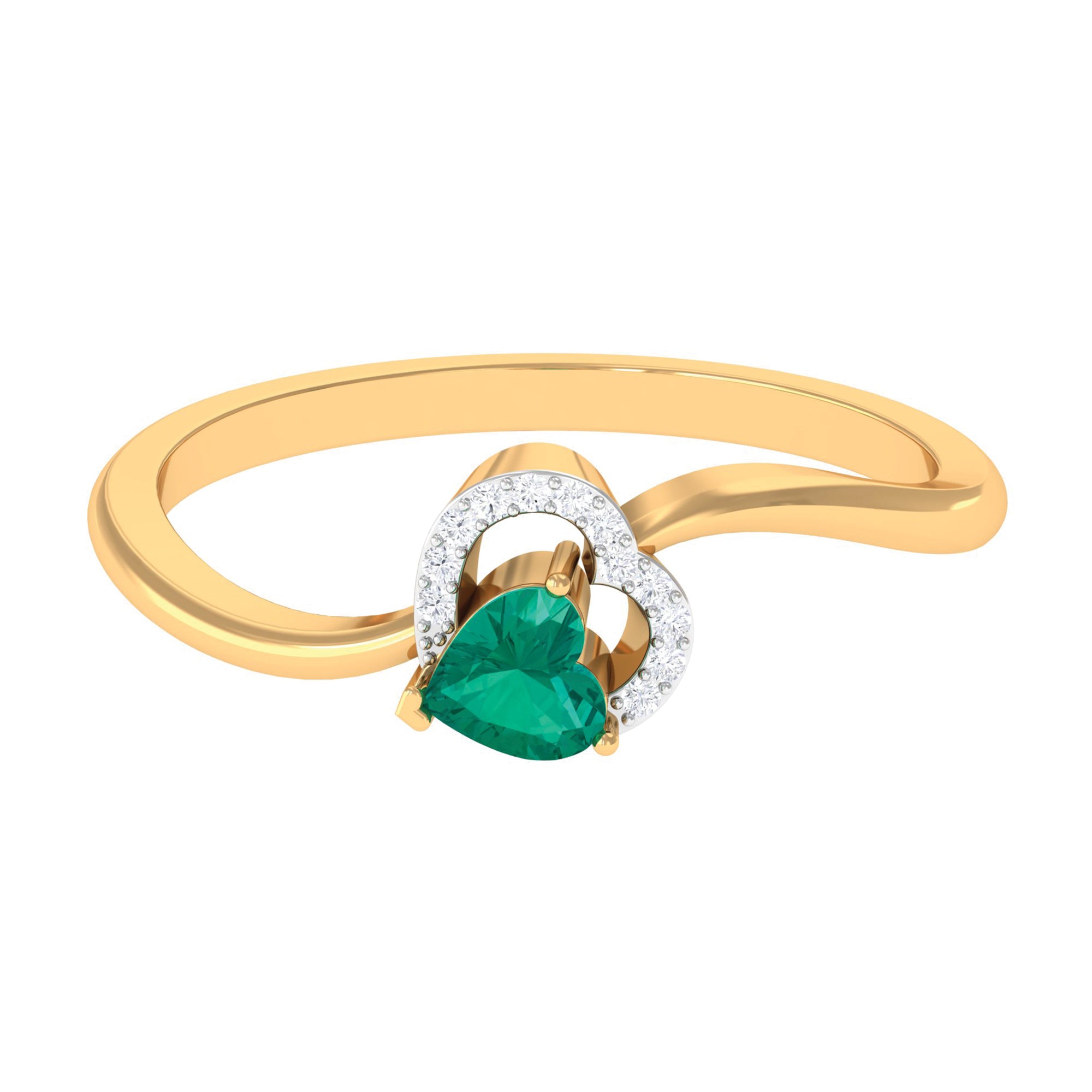 Heart Shape Emerald and Diamond Twisted Promise Ring Emerald - ( AAA ) - Quality - Rosec Jewels