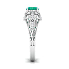 Antique Style Round Emerald Engagement Ring with Diamond Emerald - ( AAA ) - Quality - Rosec Jewels