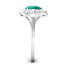 Pear Shaped Emerald Halo Engagement Ring with Diamond in Split Shank Emerald - ( AAA ) - Quality - Rosec Jewels