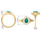 Pear Shaped Emerald Halo Engagement Ring with Diamond in Split Shank Emerald - ( AAA ) - Quality - Rosec Jewels