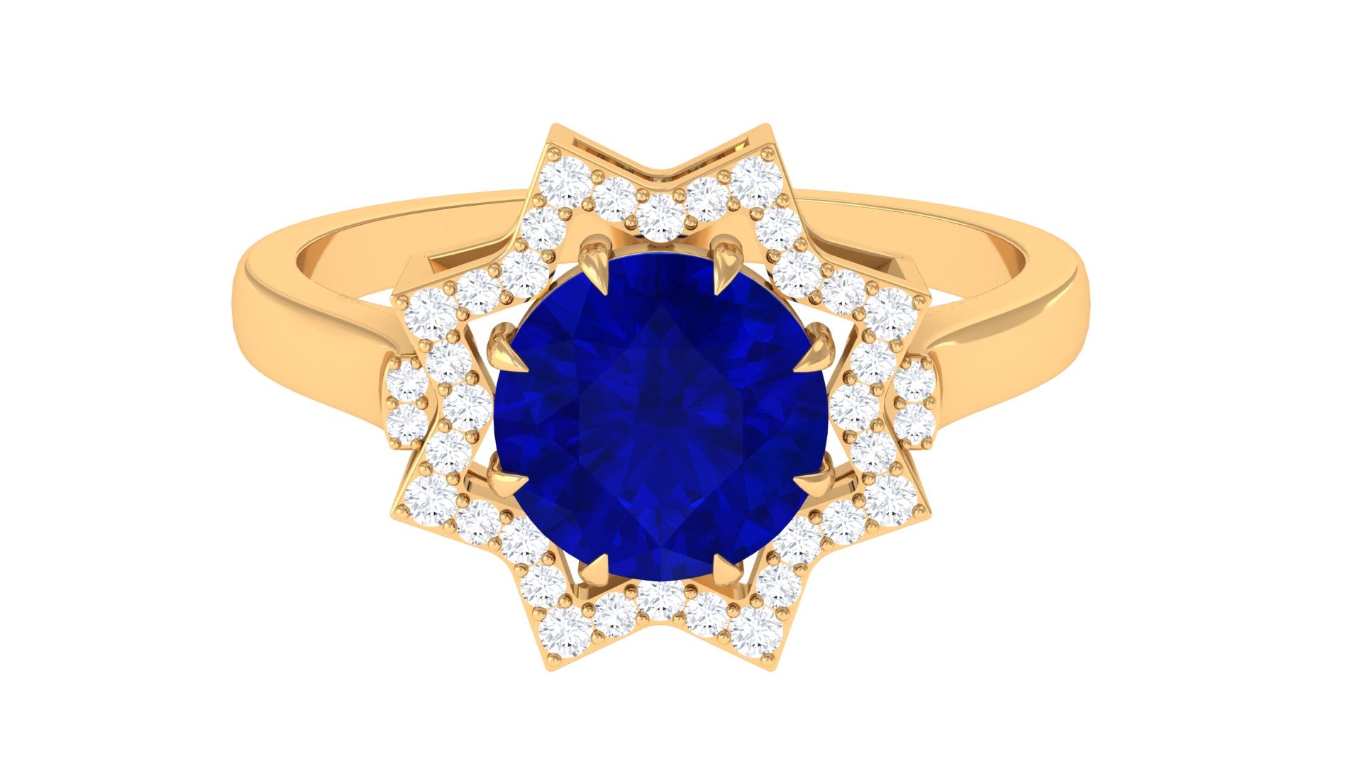 3.25 CT Created Blue Sapphire Star Shape Engagement Ring with Diamond Lab Created Blue Sapphire - ( AAAA ) - Quality - Rosec Jewels