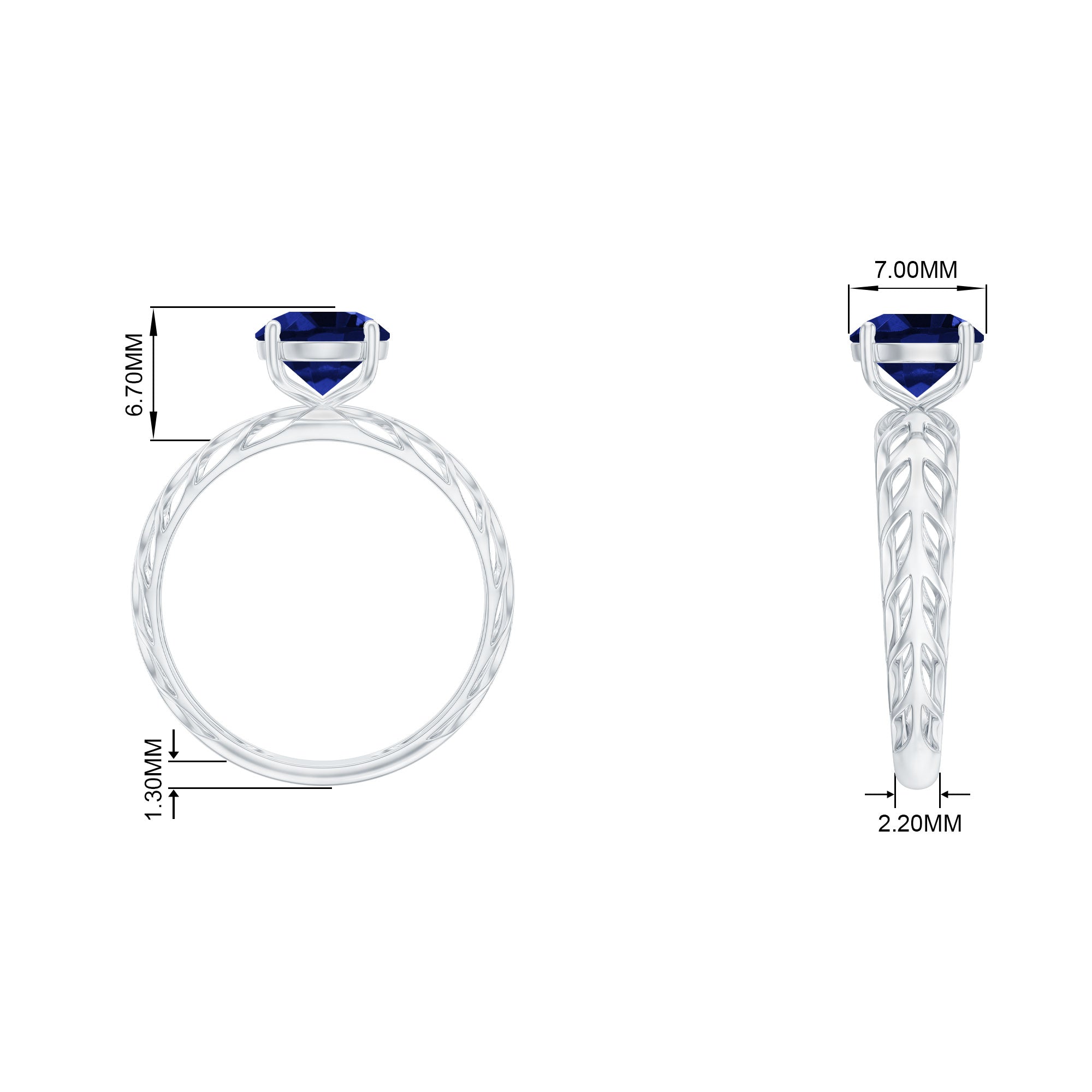 Modern Solitaire Ring with Created Blue Sapphire Lab Created Blue Sapphire - ( AAAA ) - Quality - Rosec Jewels